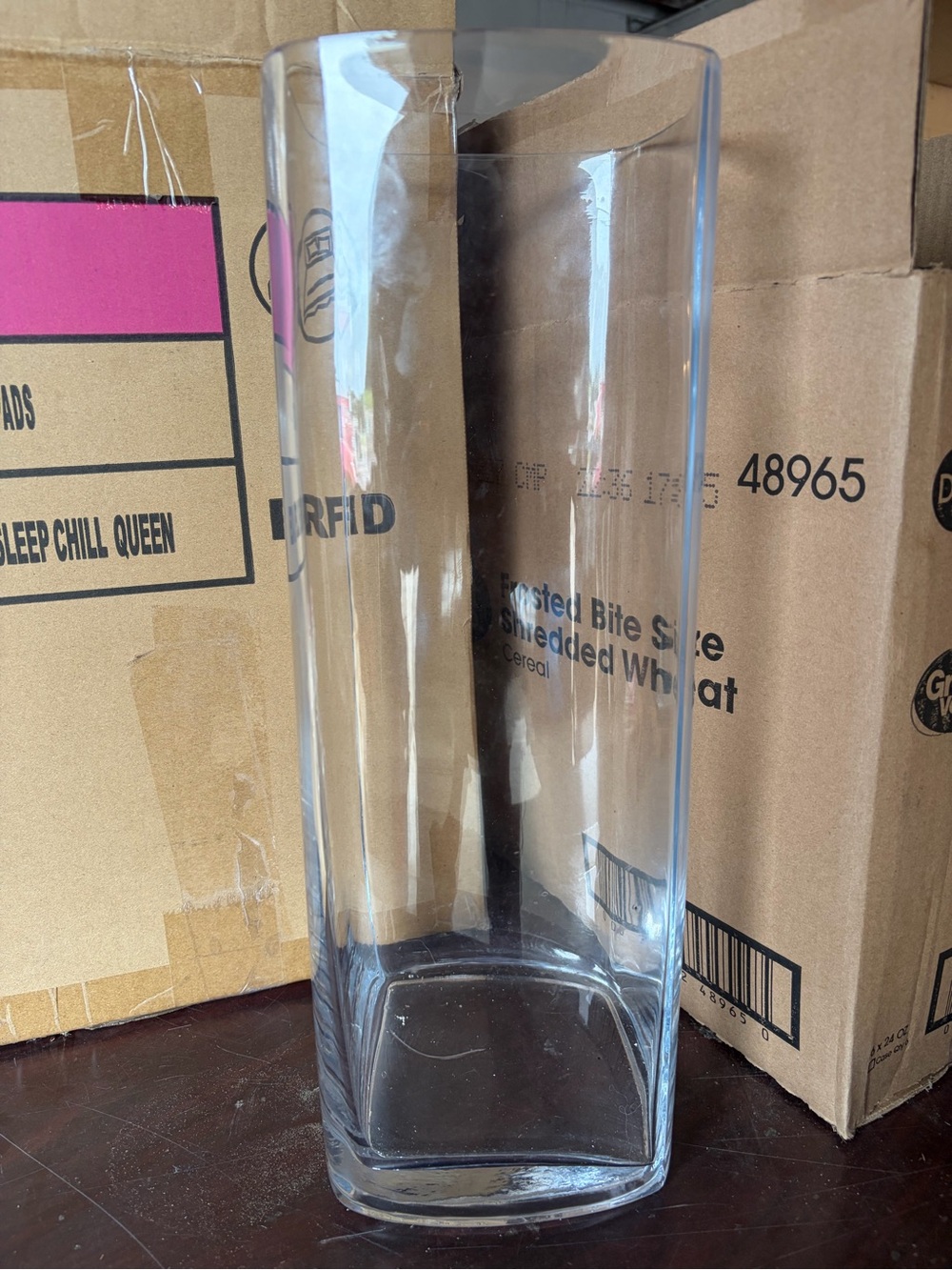 Tall Clear Glass Vase - Modern Square-Round Shape